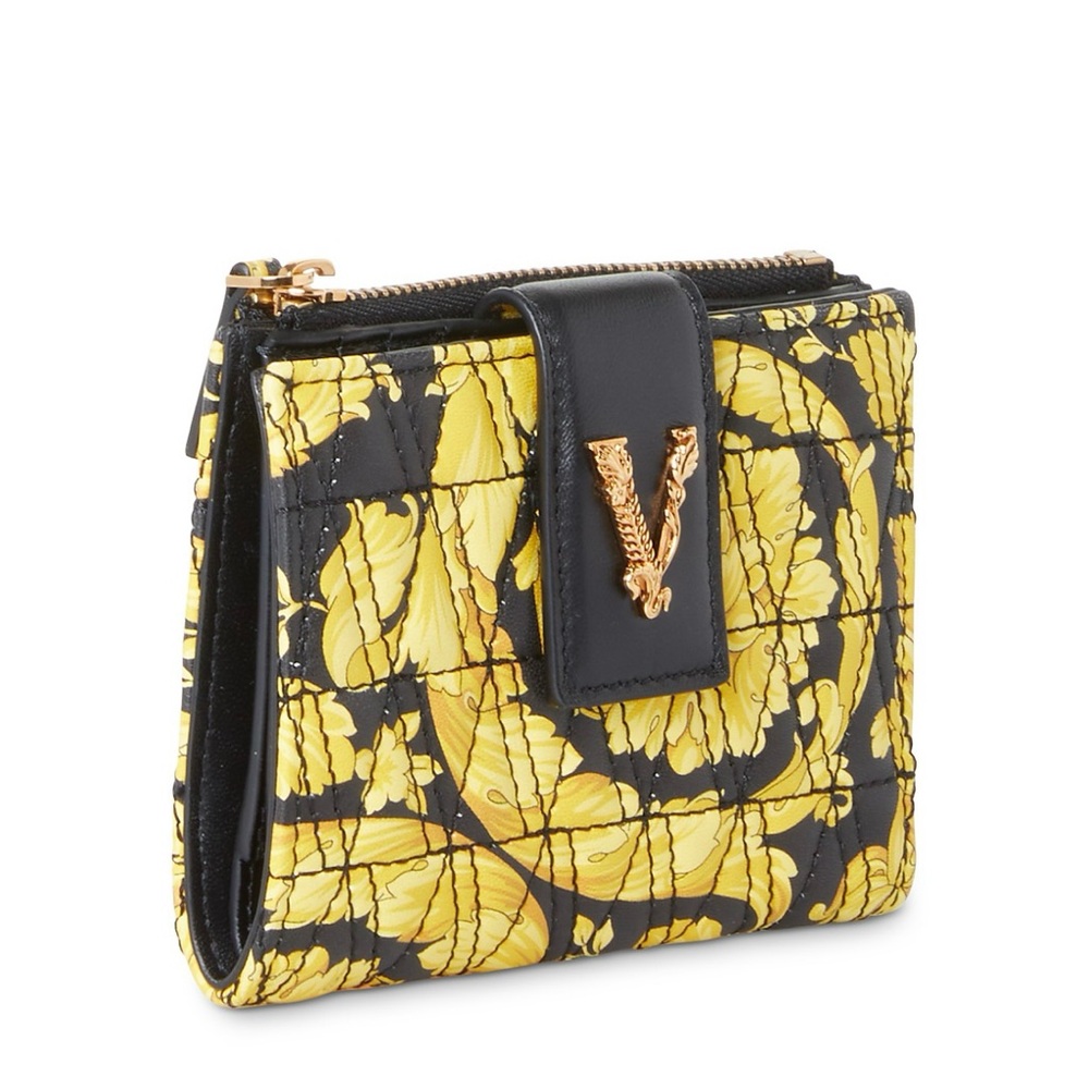 VERSACE Virtus Quilted Leather Wallet Gold and Black Pattern,Brand New With Tags - Picture 7 of 17
